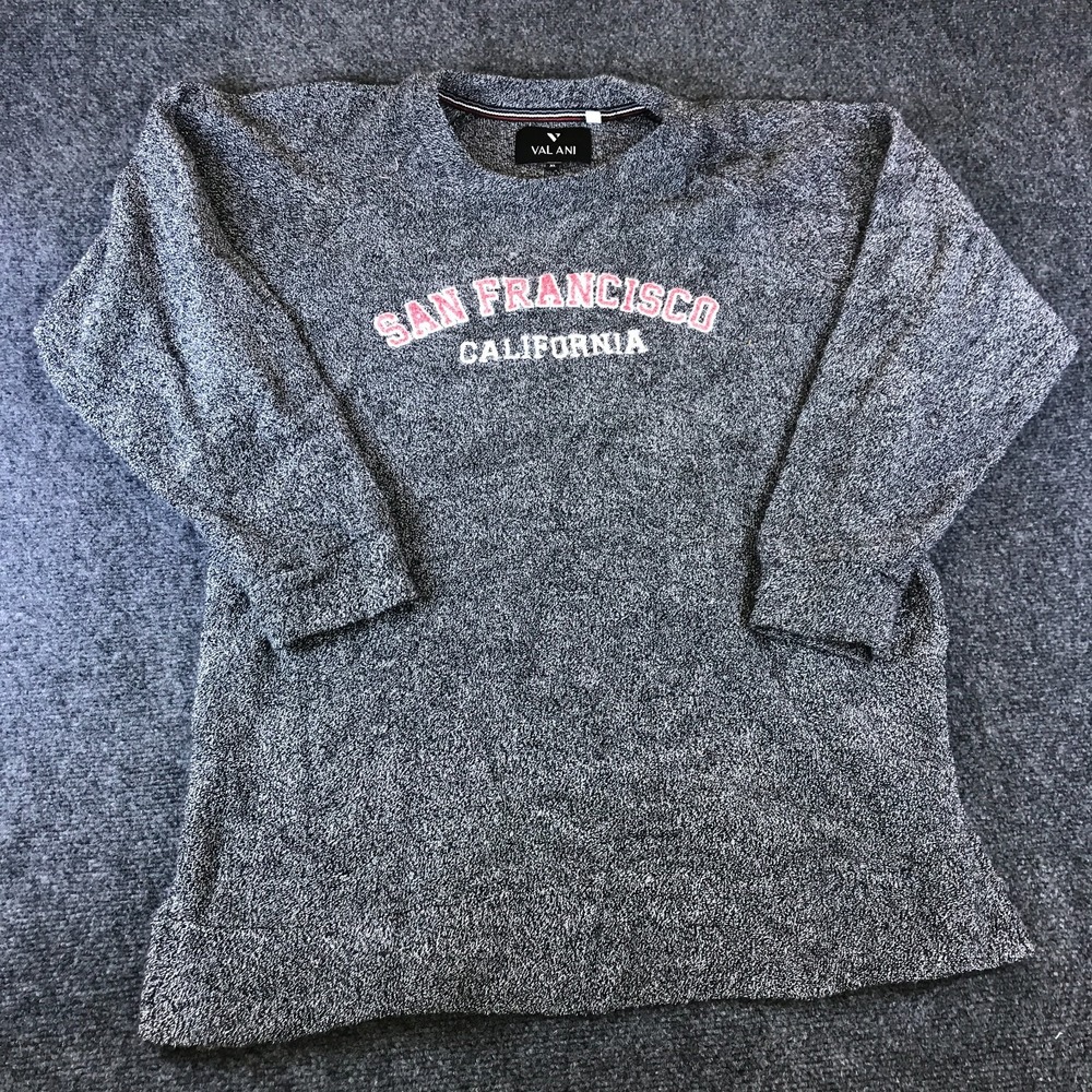 Valani San Francisco California Sweater Mens XL Gray Logo Cotton Textured Knit